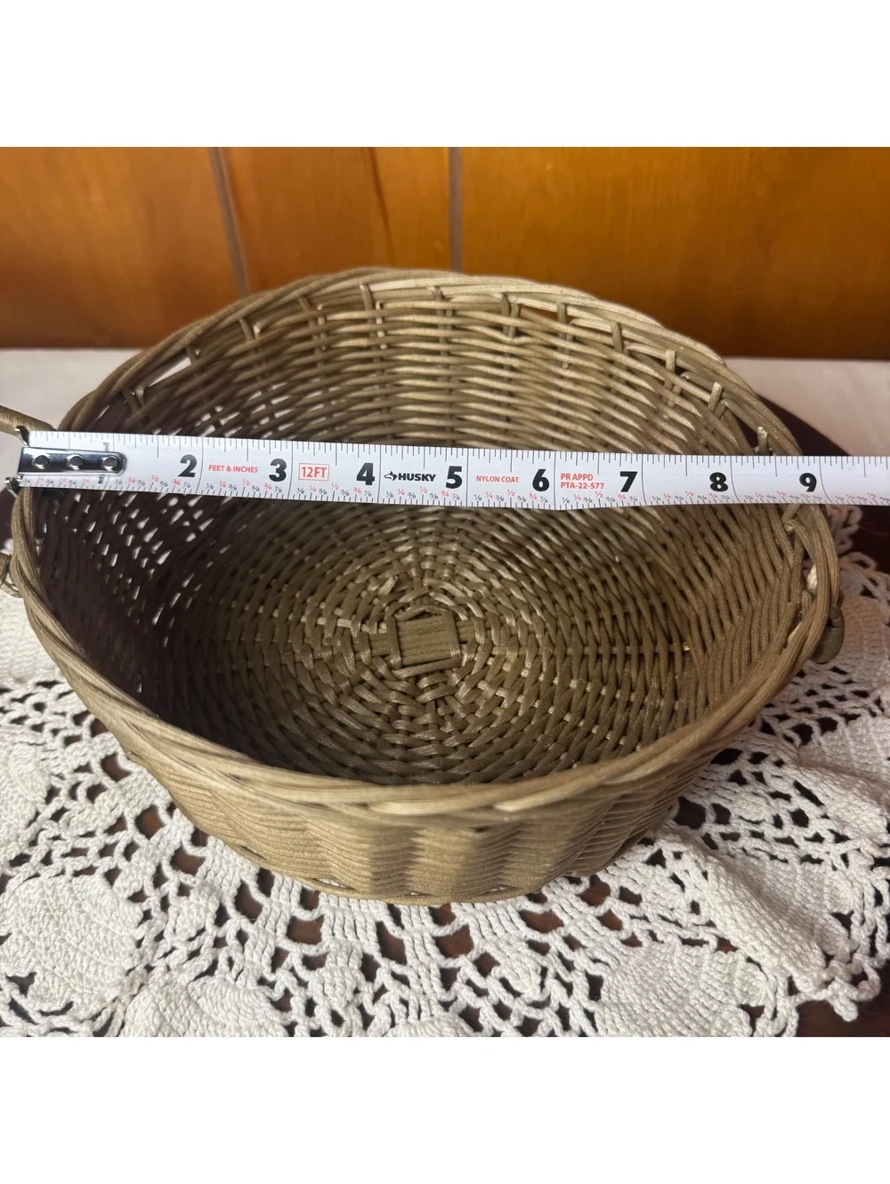 Round Woven Basket With Handles Antiqued Gold Wicker Farmhouse Centerpiece